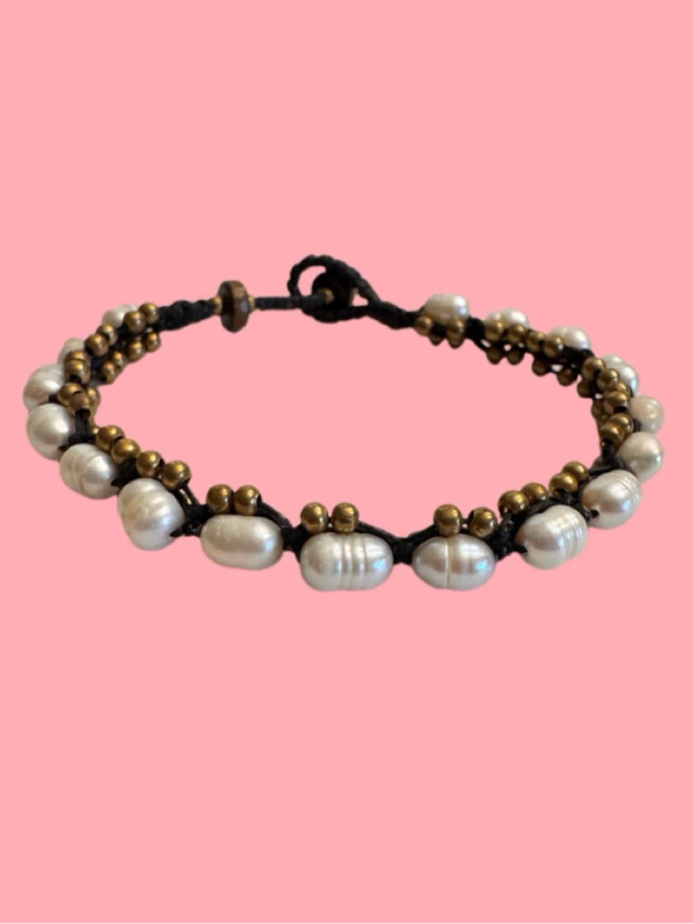 Black Braided Leather Bracelet With Freshwater Pearls & gold-Tone Beads Jewelry
